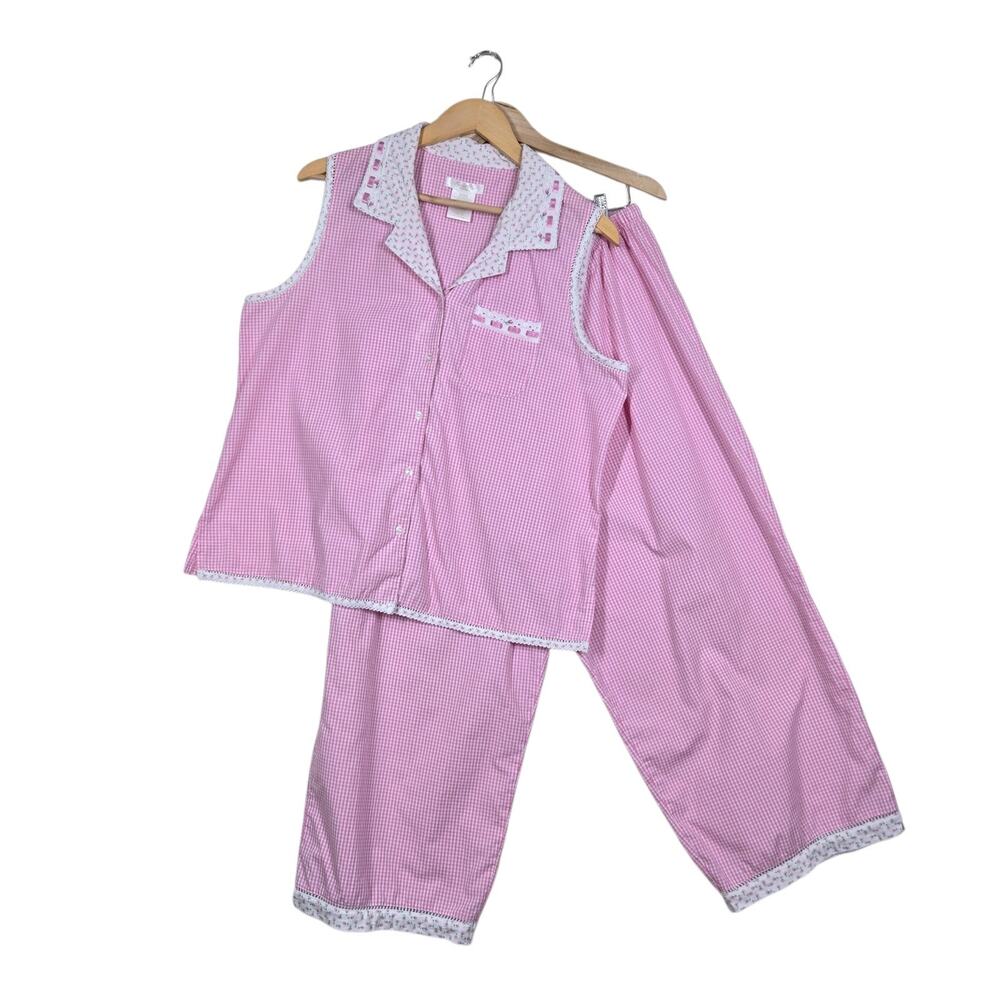 Secret Treasures Pajama Set XL Pink White Gingham Coquette Cottagecore Cute